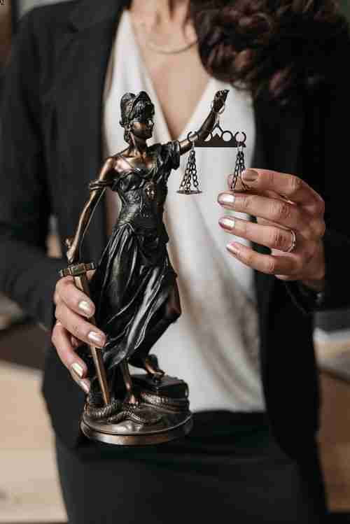 Image is of a Decatur professional license defense attorney holding lady justice and scales