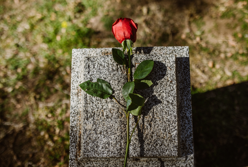 Image is of a single rose on a gravestone concept of wrongful death claims.